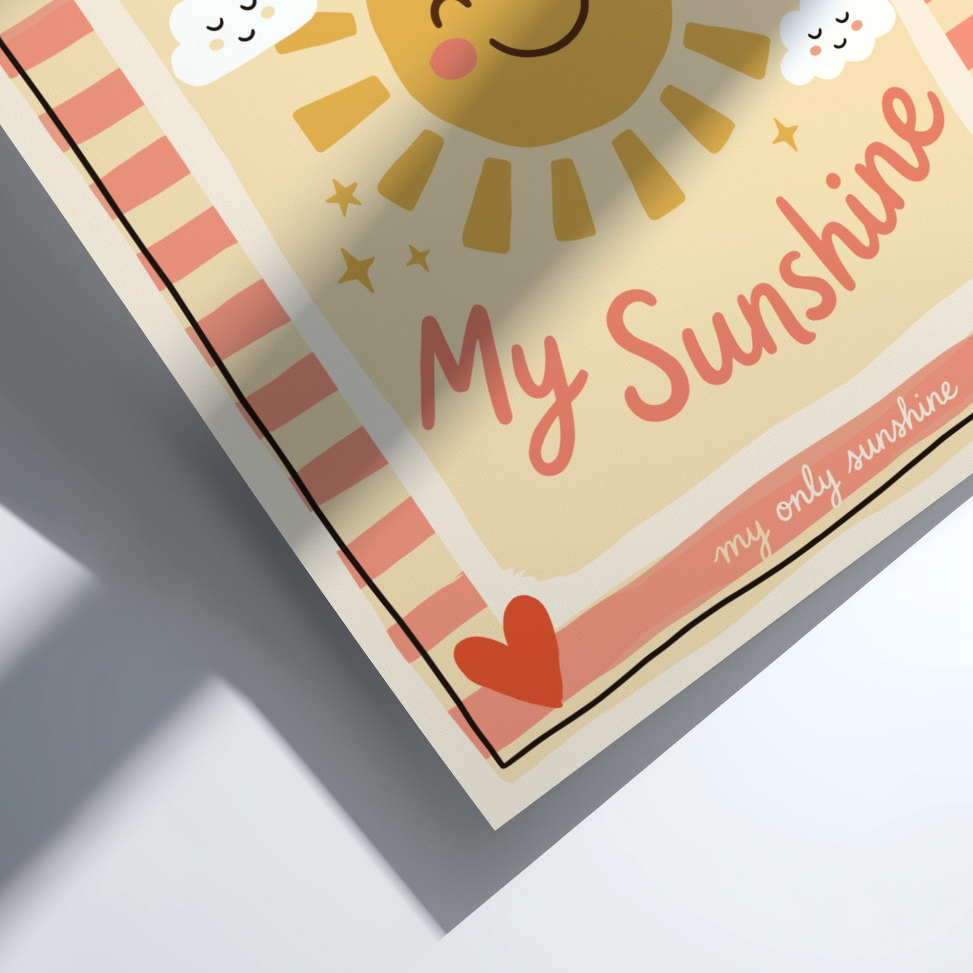 Kids room poster featuring a cheerful sun and clouds in warm colors
