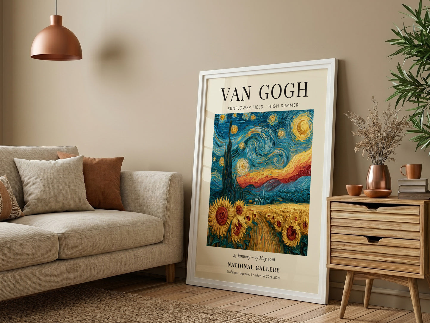 Sunflower field artwork inspired by Van Gogh featuring vibrant colors and impressionistic style