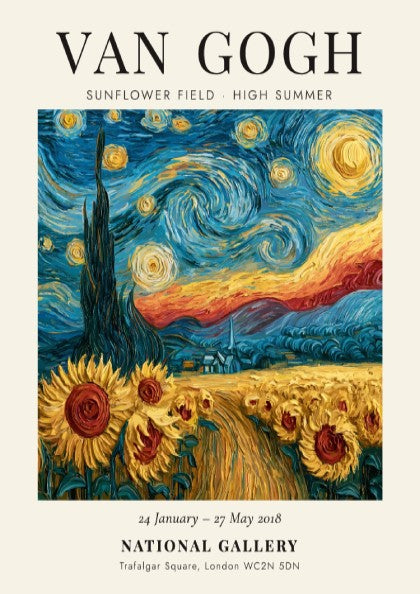 Sunflower field artwork inspired by Van Gogh featuring vibrant colors and impressionistic style