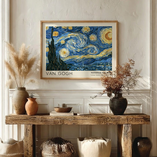 Van Gogh landscape poster featuring sunflower field in vibrant colors