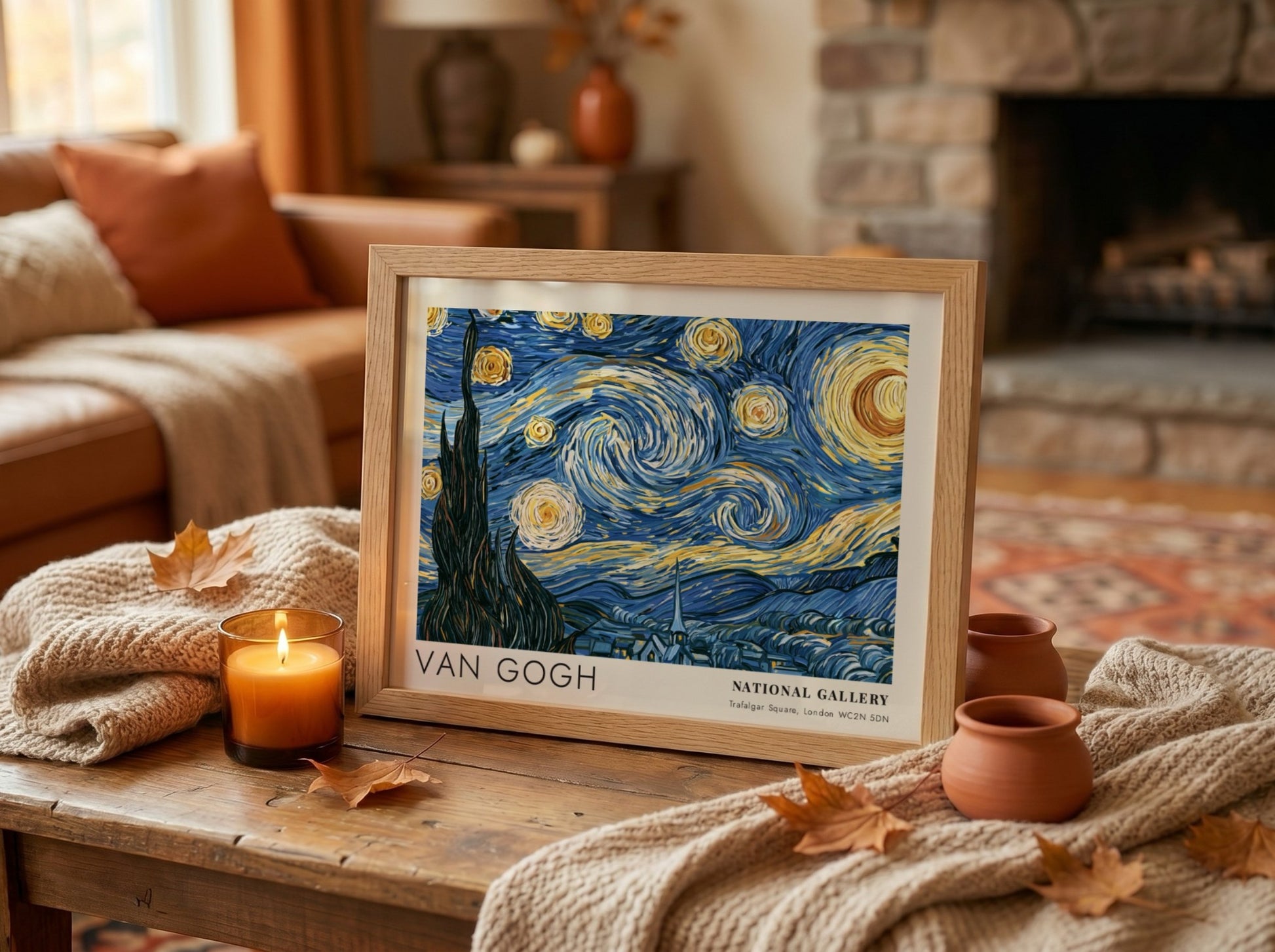 Van Gogh landscape poster featuring sunflower field in vibrant colors