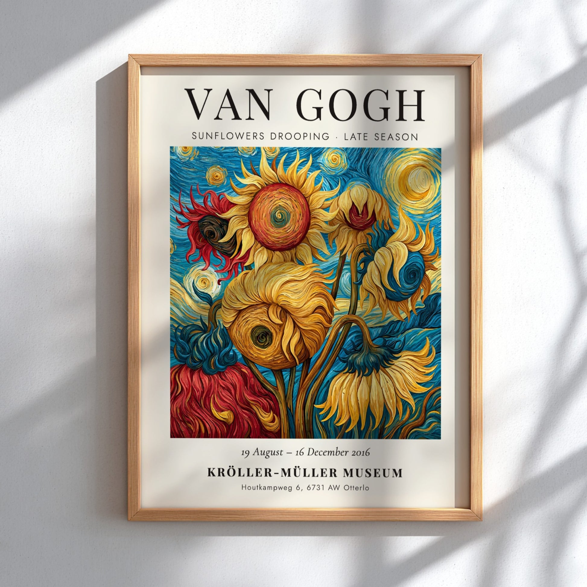 Sunflowers Drooping poster featuring vibrant colors and Van Gogh style