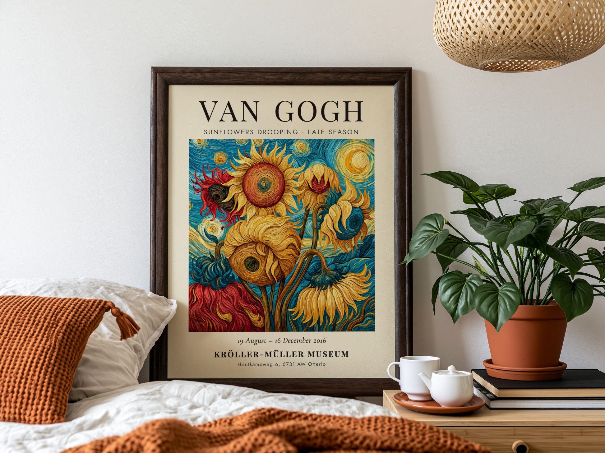 Sunflowers Drooping poster featuring vibrant colors and Van Gogh style