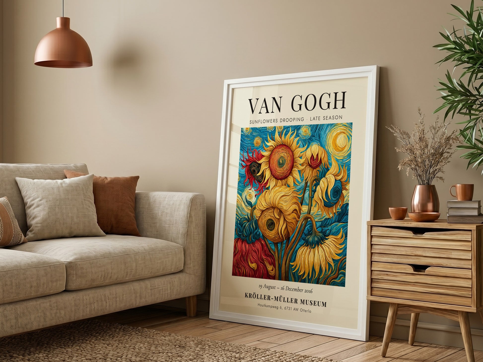 Sunflowers Drooping poster featuring vibrant colors and Van Gogh style