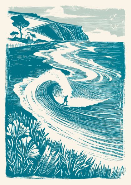 Surf Line Poster - Ocean Wave & Surfing Vibes Wall Art Print