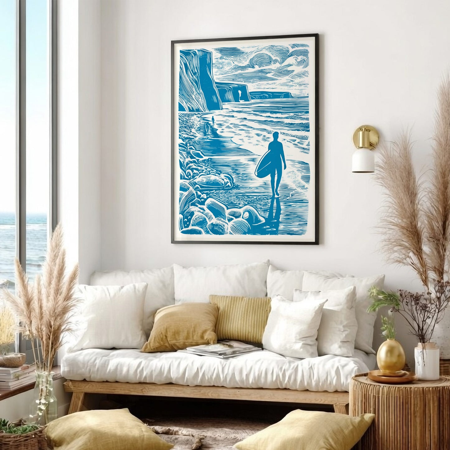Surfer Pause Poster - Reflective Ocean Moment Wall Art Print
