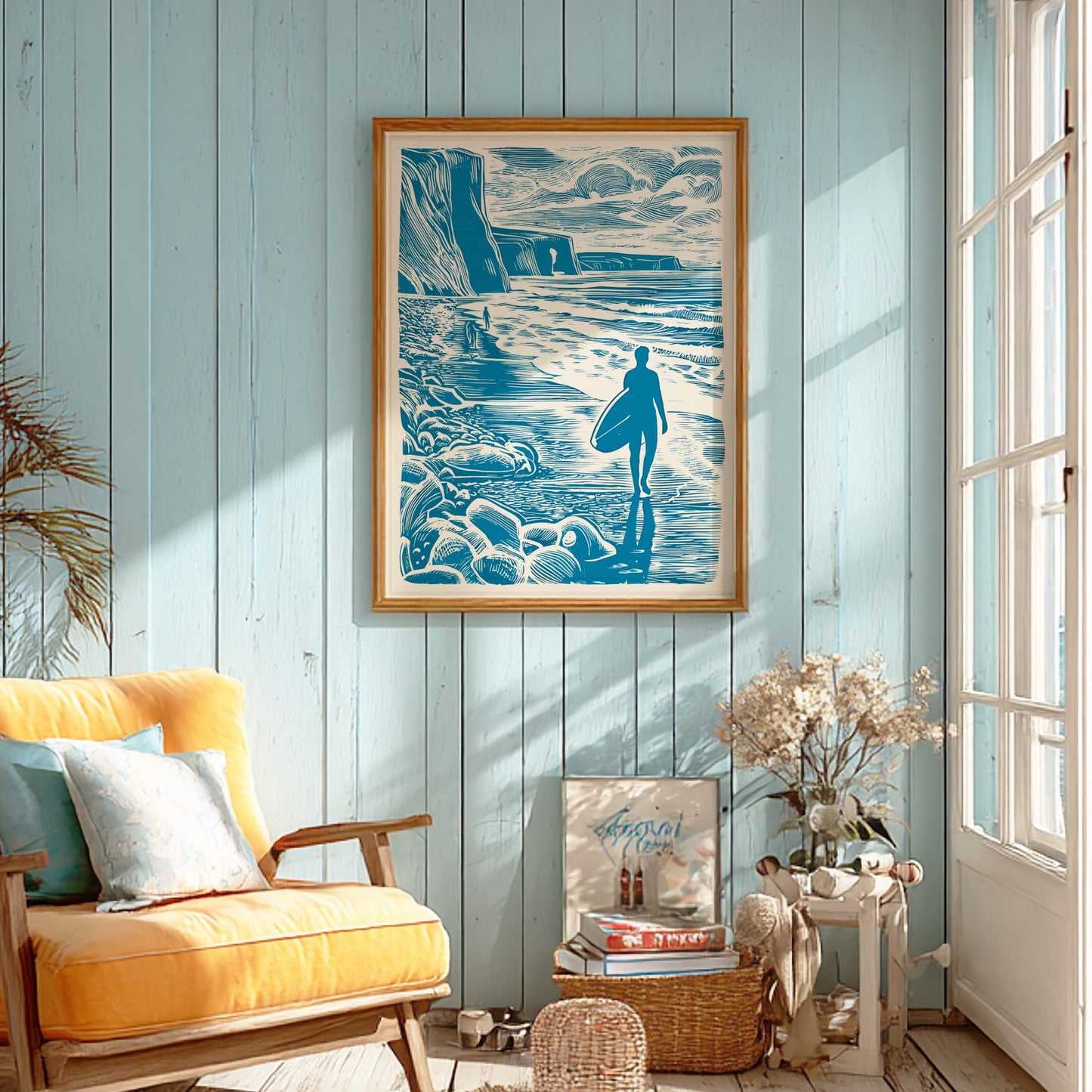 Surfer Pause Poster - Reflective Ocean Moment Wall Art Print