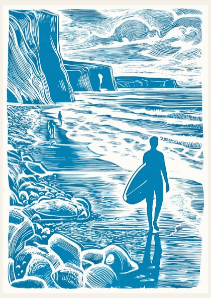 Surfer Pause Poster - Reflective Ocean Moment Wall Art Print