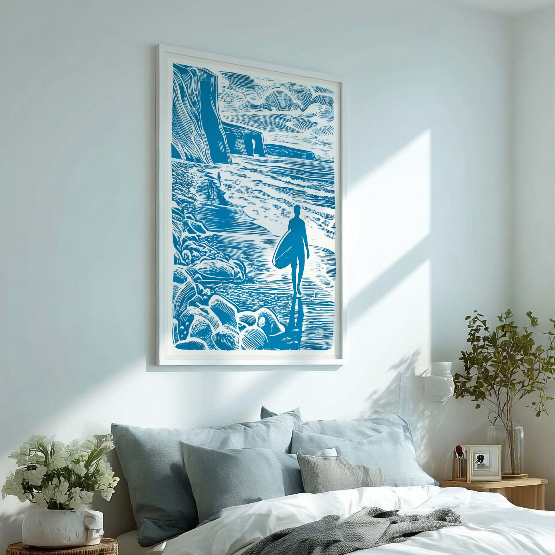 Surfer Pause Poster - Reflective Ocean Moment Wall Art Print
