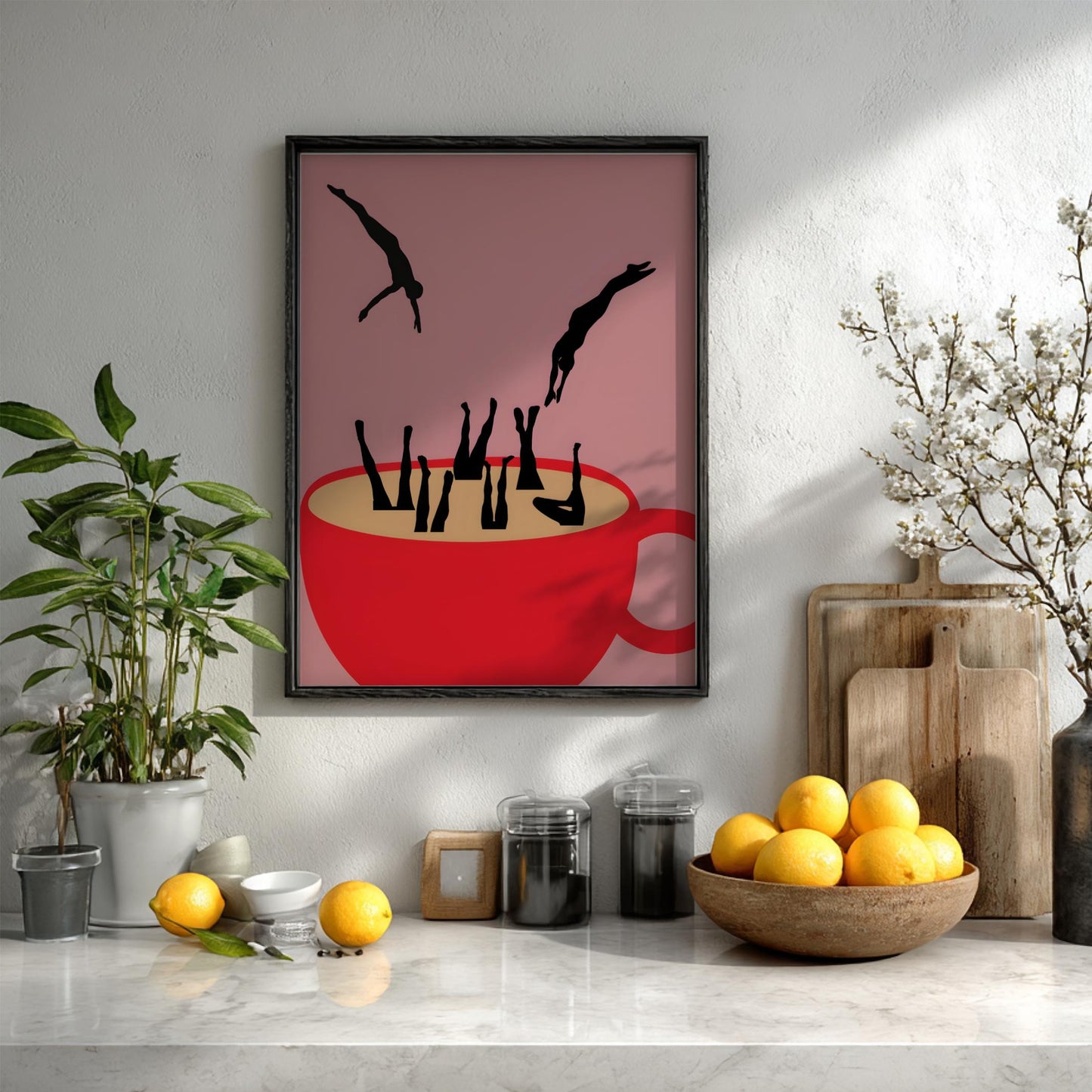 Caffeine Abyss Modern Art - The Surreal Coffee Cup Divers Wall Print
