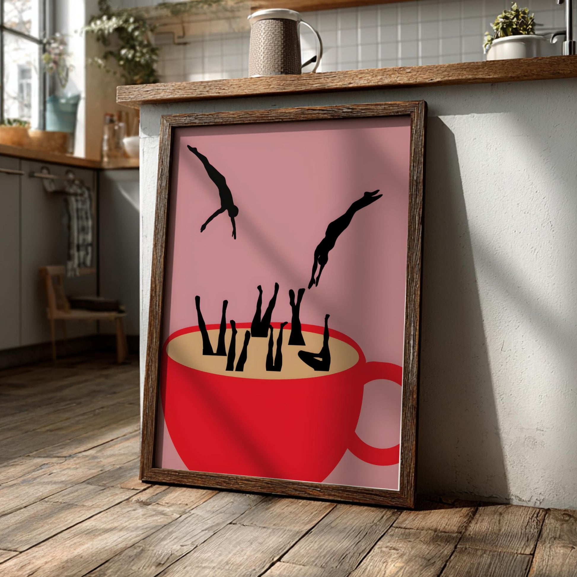 Caffeine Abyss Modern Art - The Surreal Coffee Cup Divers Wall Print