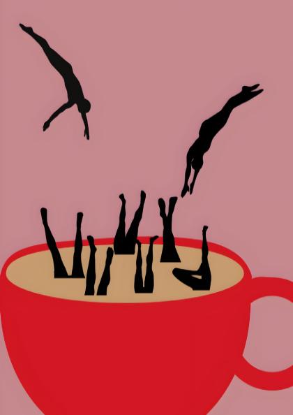 Caffeine Abyss Modern Art - The Surreal Coffee Cup Divers Wall Print