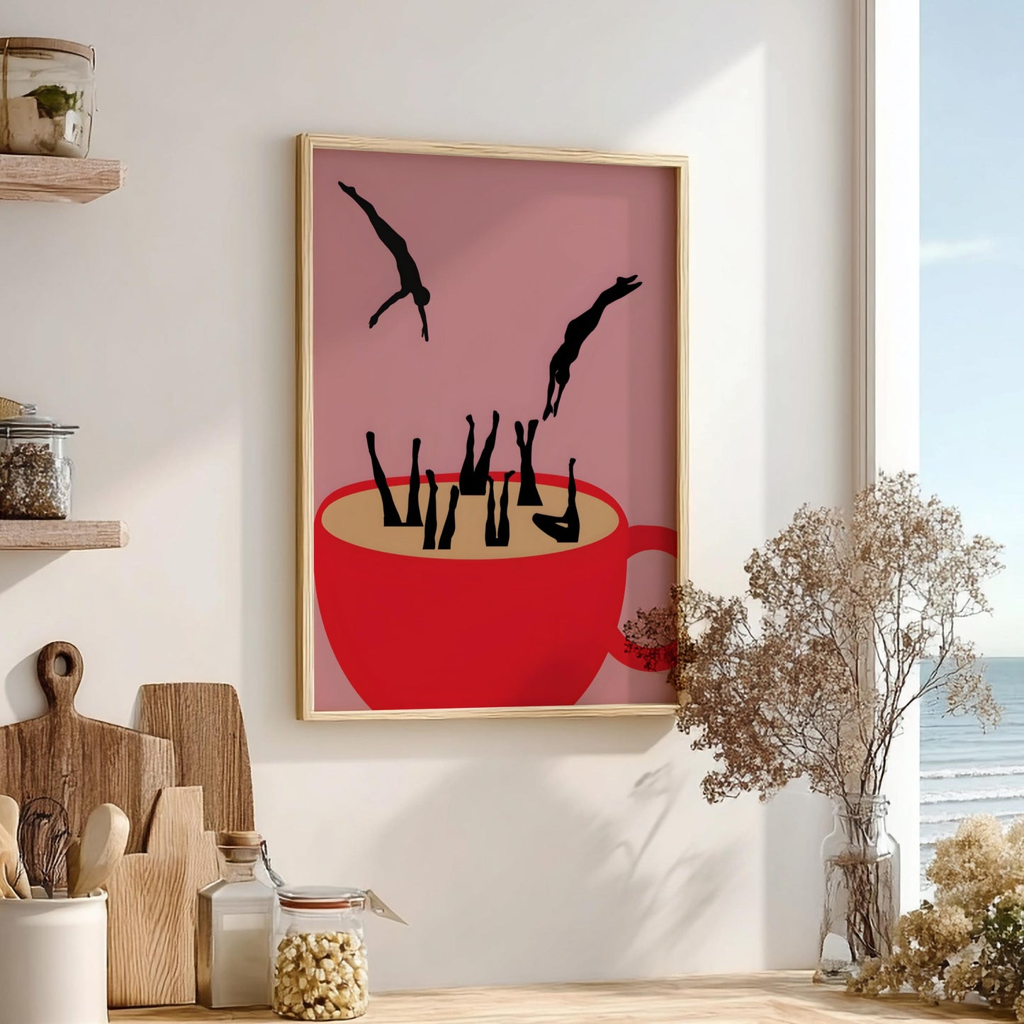 Caffeine Abyss Modern Art - The Surreal Coffee Cup Divers Wall Print