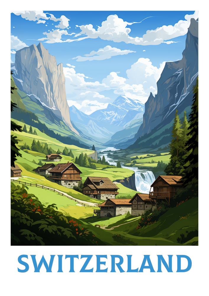 Europe SWITZERLAND TRAVEL PRINT - SWISS ALPS ARTWORK