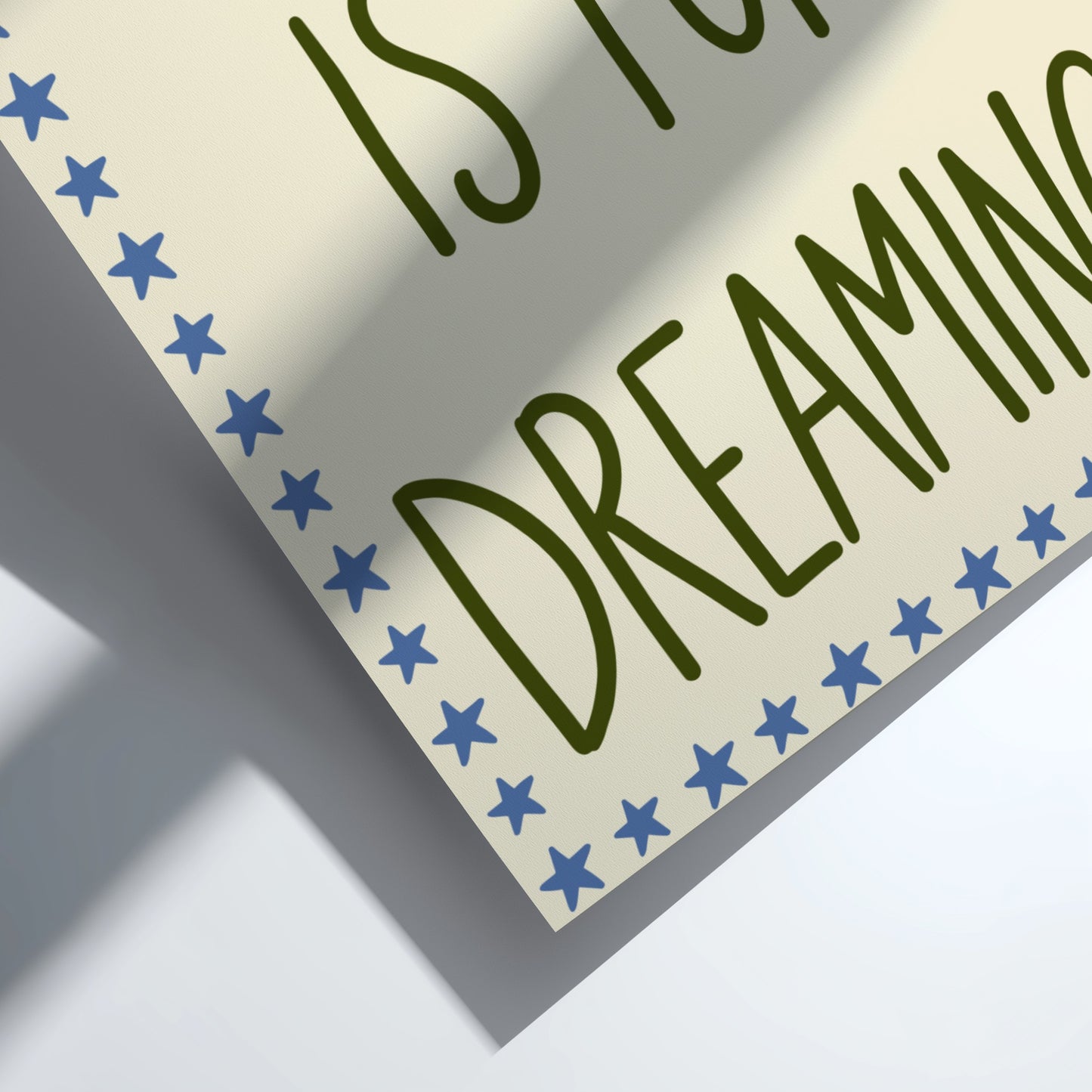 Kids room poster featuring whimsical typography and starry border in soft earthy tones.