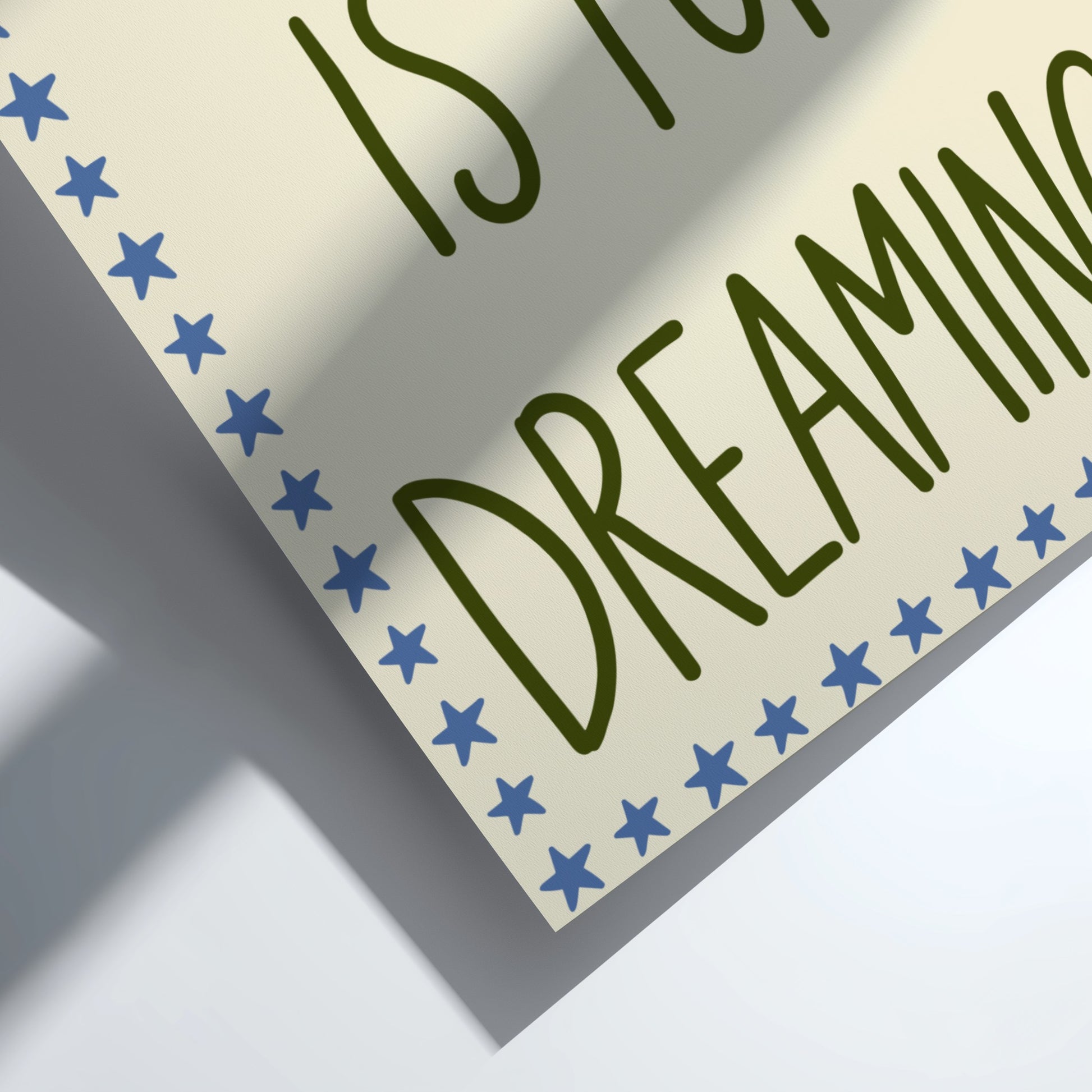 Kids room poster featuring whimsical typography and starry border in soft earthy tones.