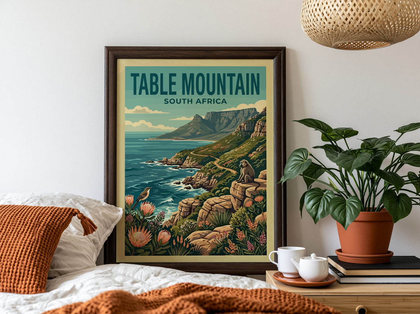 Table Mountain poster featuring vibrant colors, scenic landscape, and nature elements for wall decor