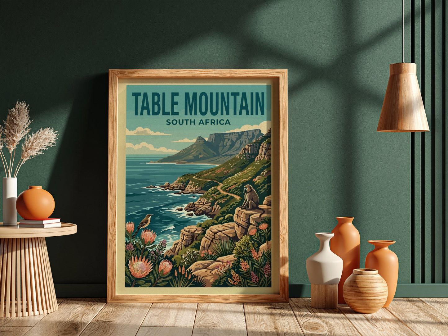 Table Mountain poster featuring vibrant colors, scenic landscape, and nature elements for wall decor