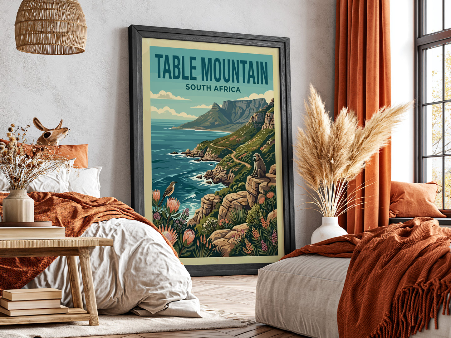Table Mountain poster featuring vibrant colors, scenic landscape, and nature elements for wall decor