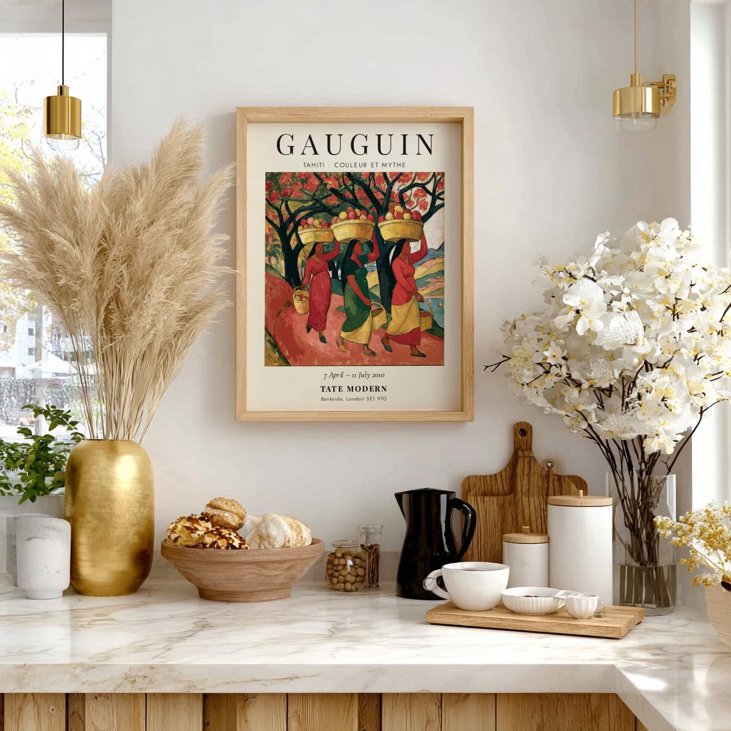 Gauguin exhibition poster featuring vibrant colors and tropical scene from Tahiti