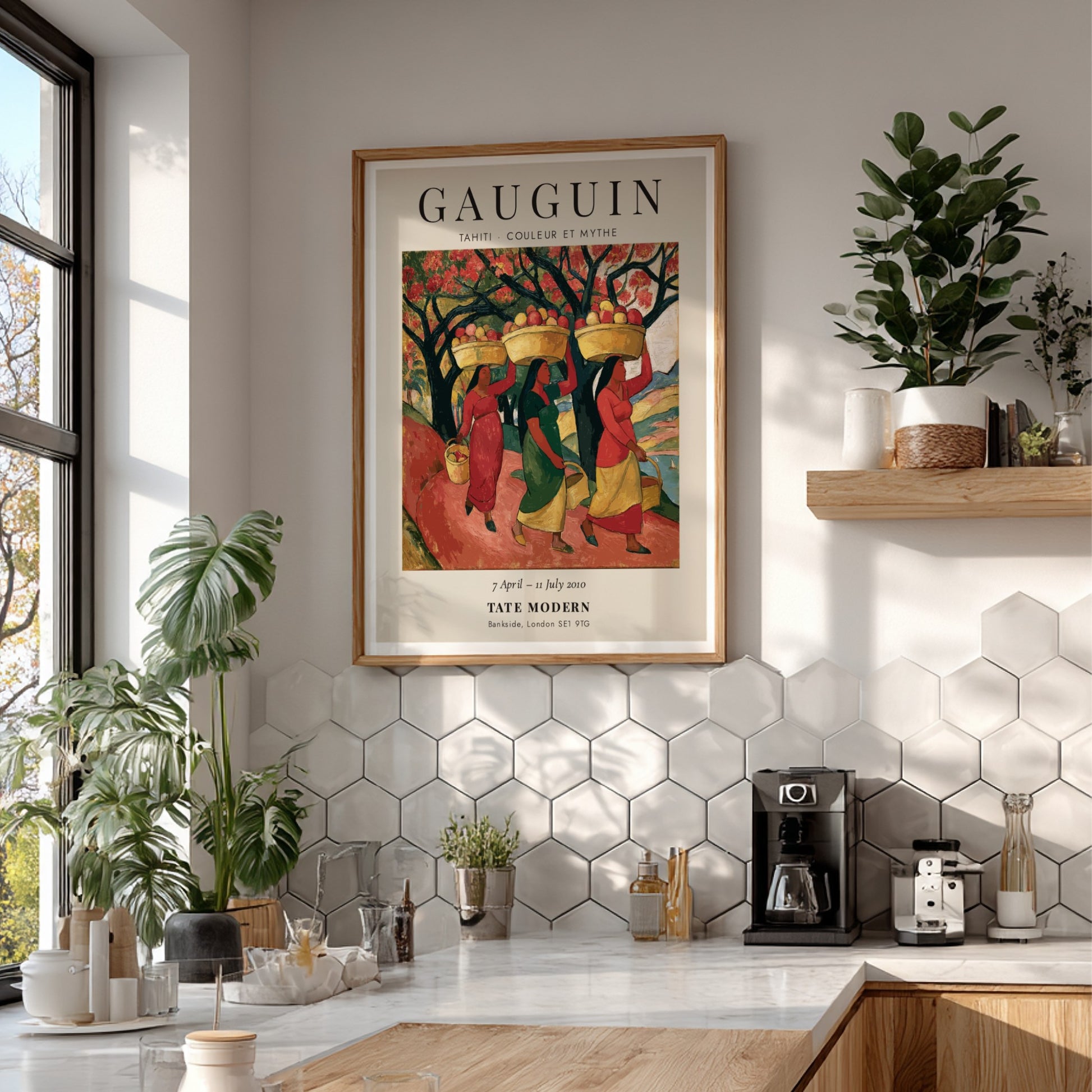 Gauguin exhibition poster featuring vibrant colors and tropical scene from Tahiti