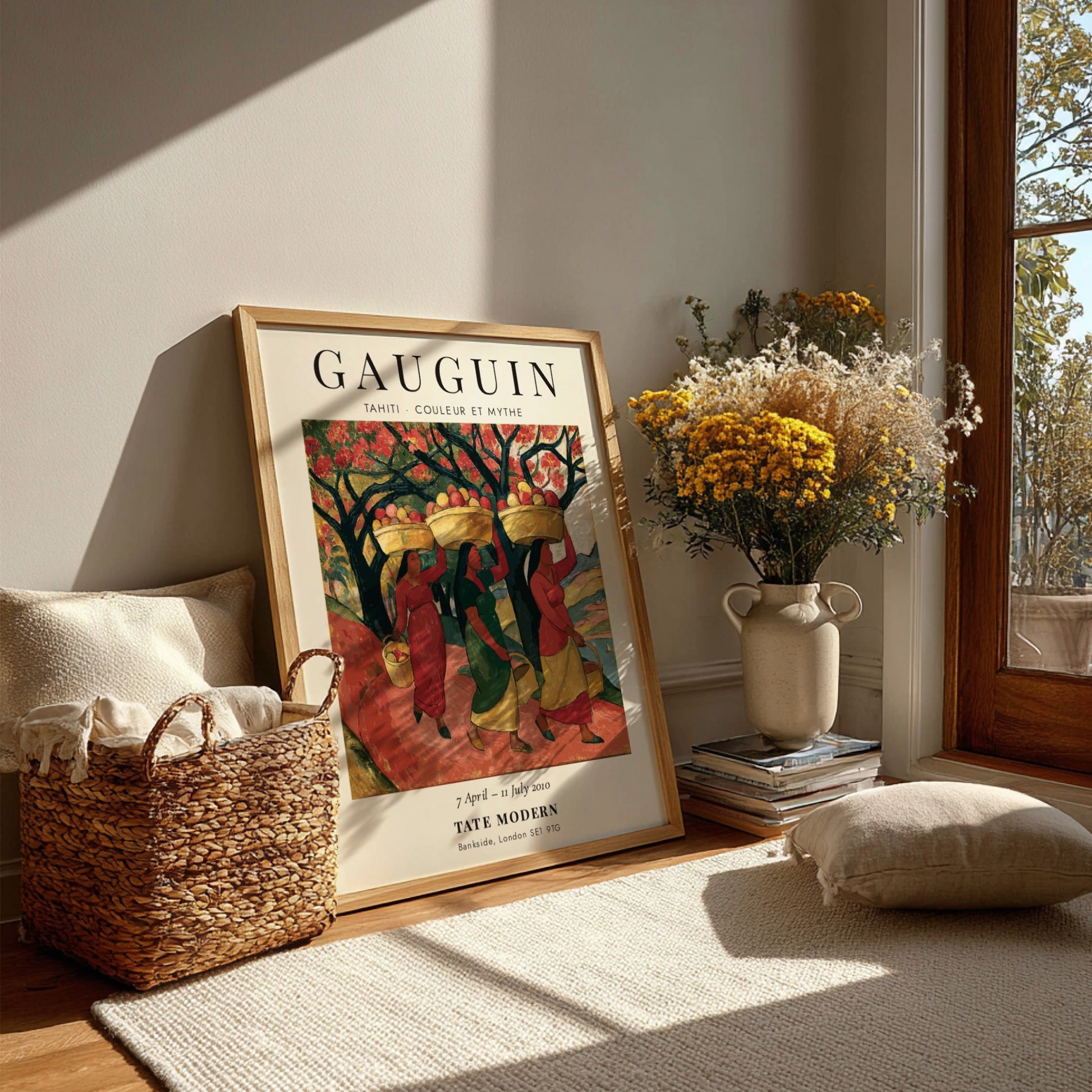 Gauguin exhibition poster featuring vibrant colors and tropical scene from Tahiti