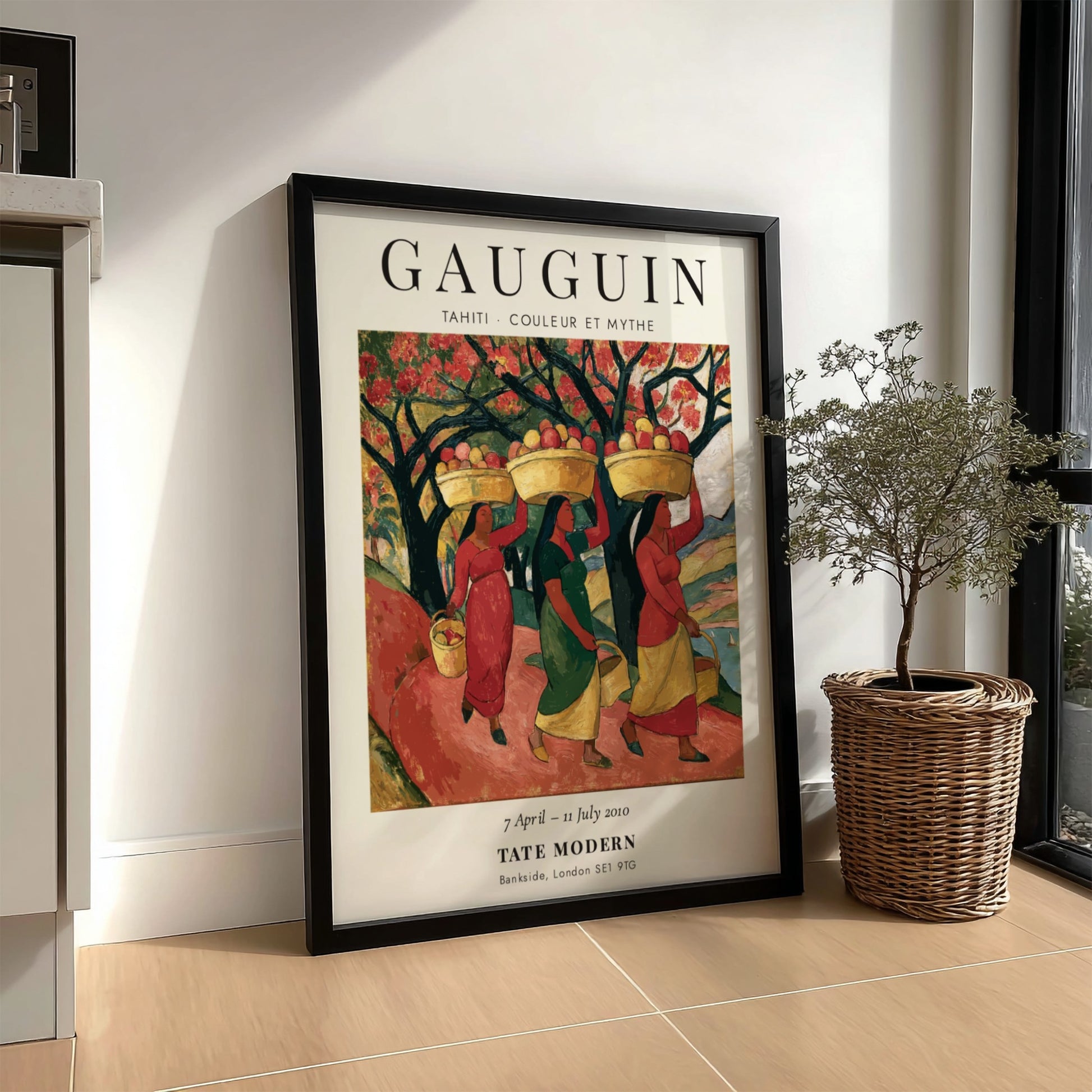 Gauguin exhibition poster featuring vibrant colors and tropical scene from Tahiti