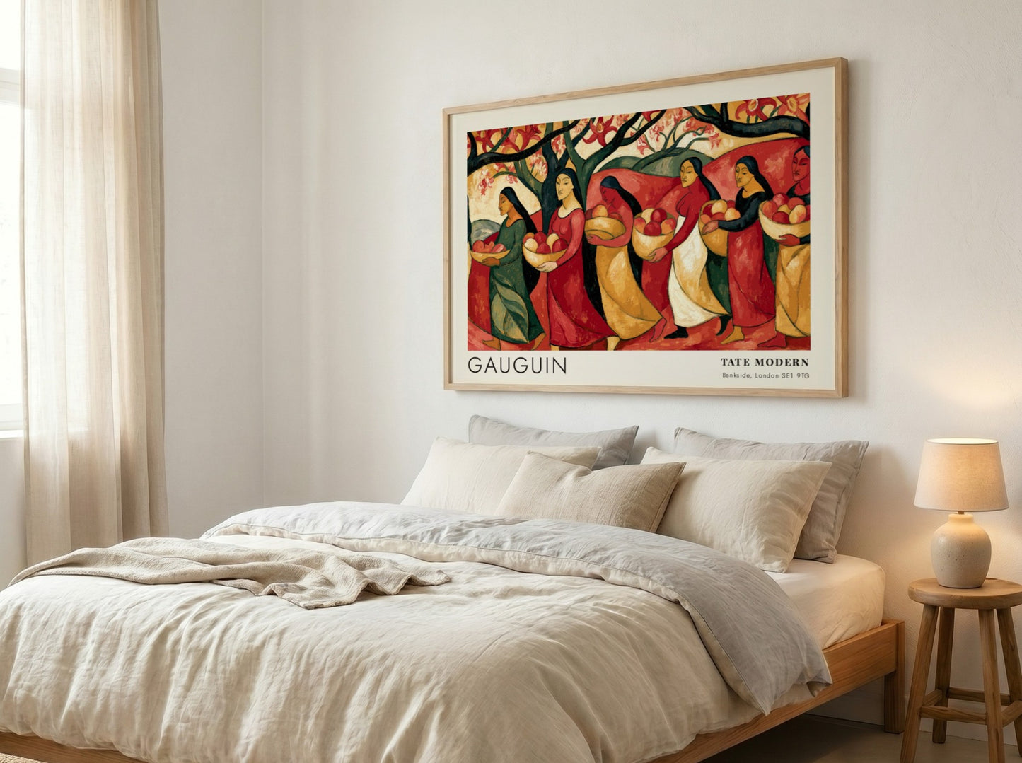 Wall art poster featuring Paul Gauguin Tahiti exhibition print with women carrying fruit