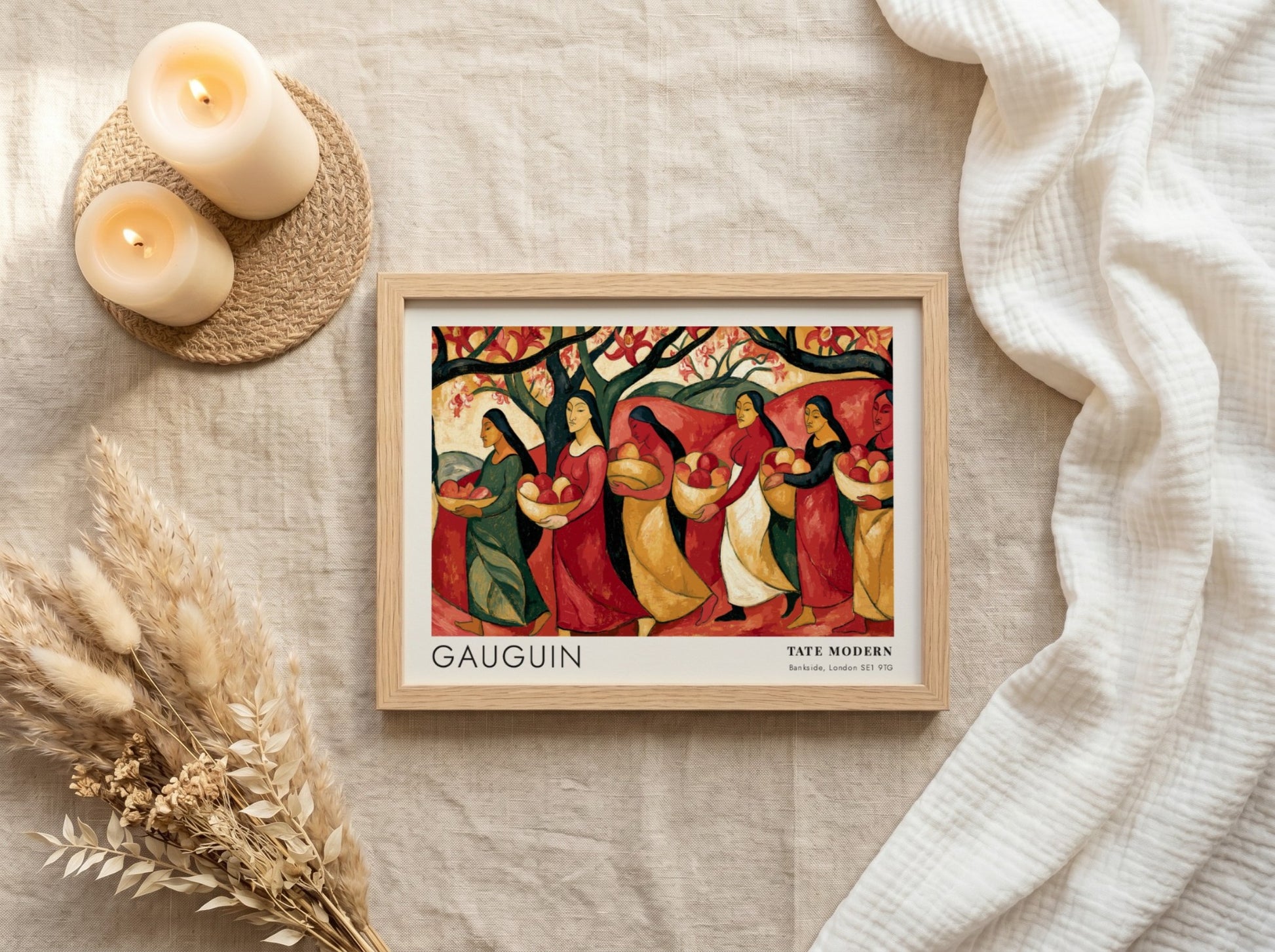 Wall art poster featuring Paul Gauguin Tahiti exhibition print with women carrying fruit