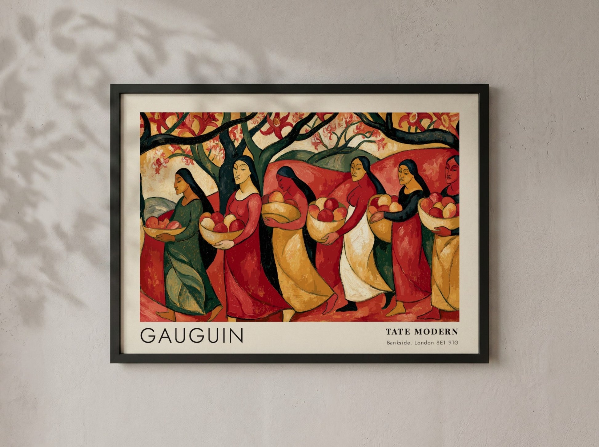 Wall art poster featuring Paul Gauguin Tahiti exhibition print with women carrying fruit