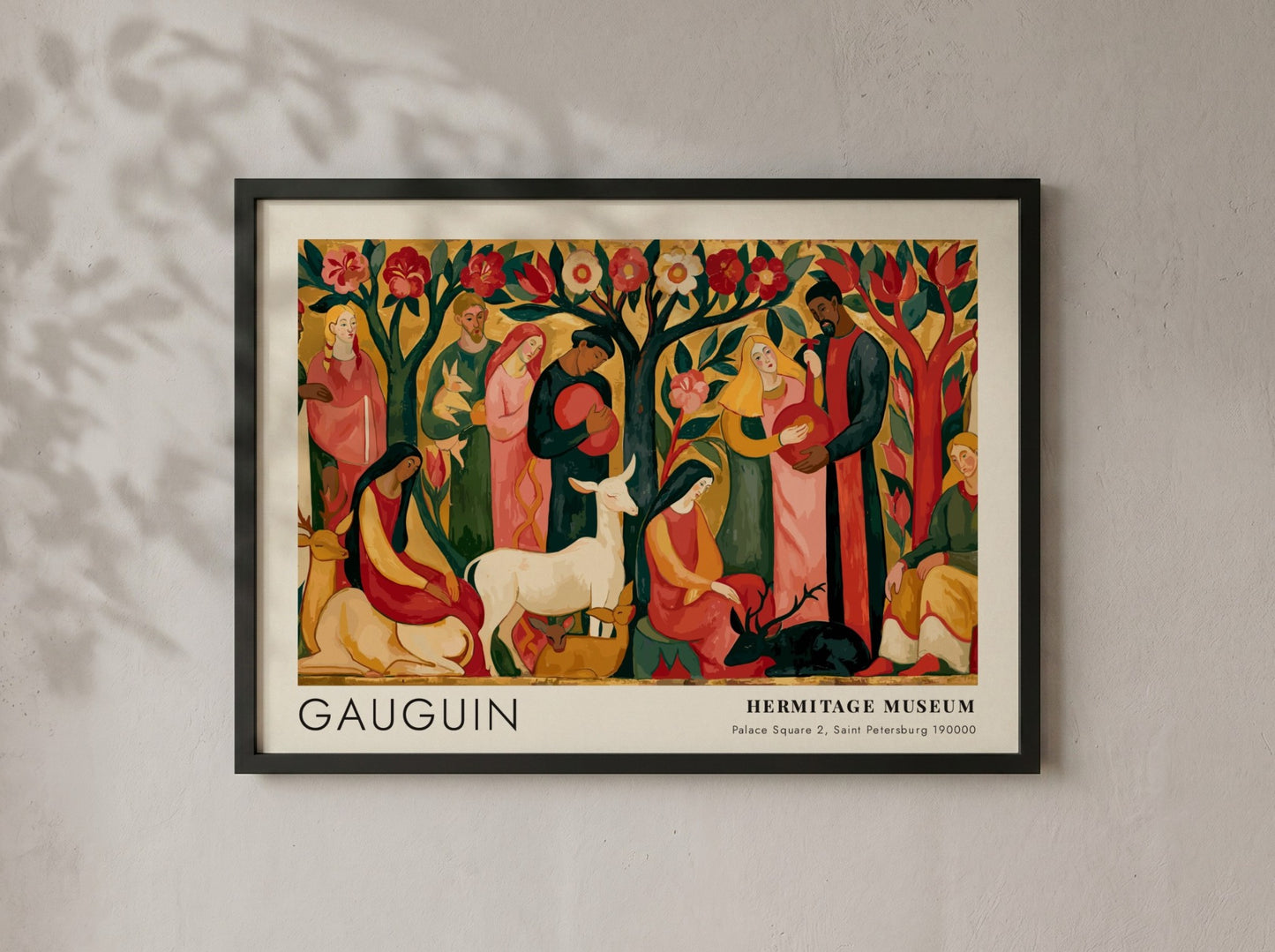 Wall art poster featuring Gauguin Tahitian Pastorals with stylized figures in a forest setting.