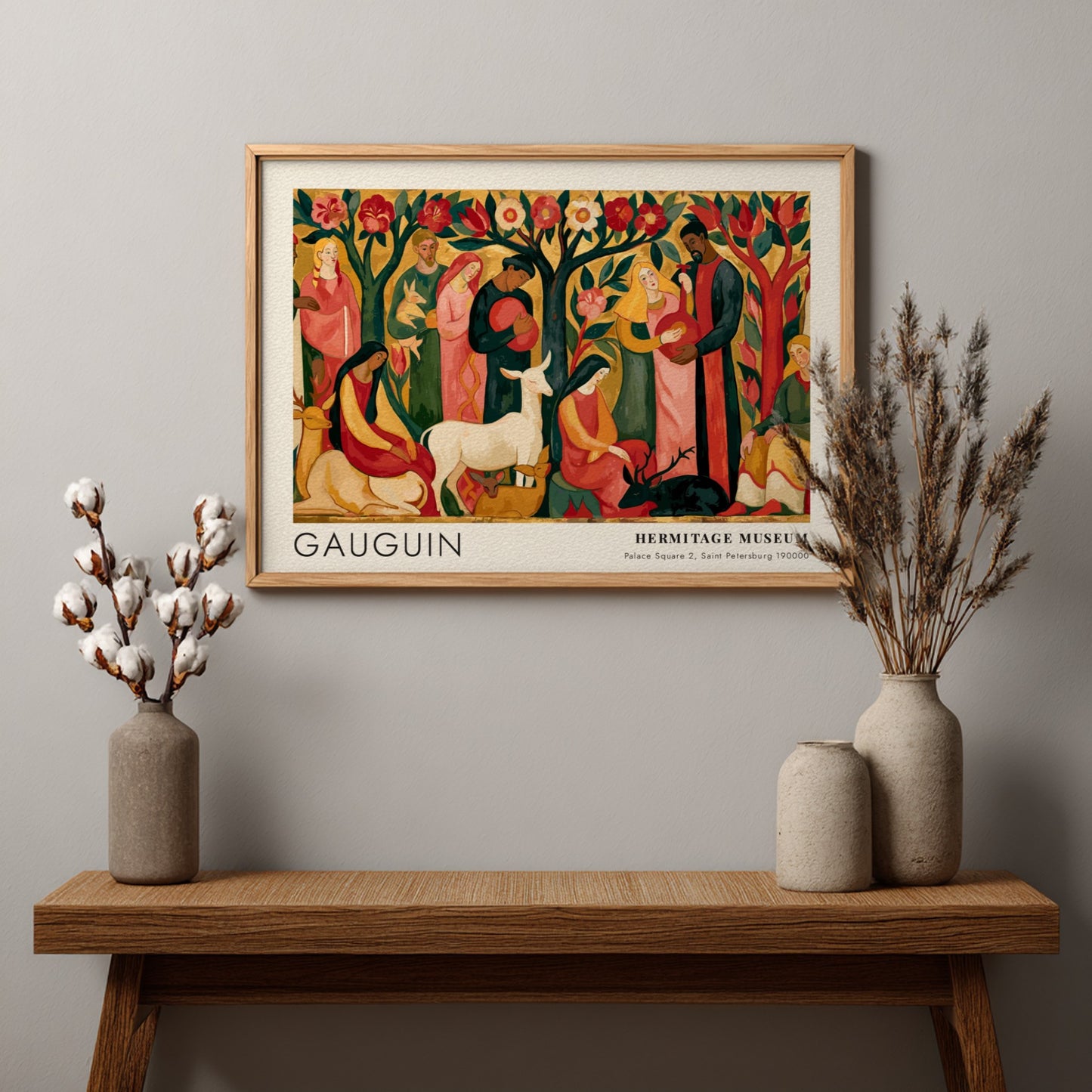 Wall art poster featuring Gauguin Tahitian Pastorals with stylized figures in a forest setting.