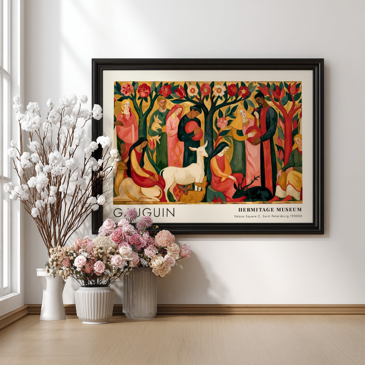 Wall art poster featuring Gauguin Tahitian Pastorals with stylized figures in a forest setting.