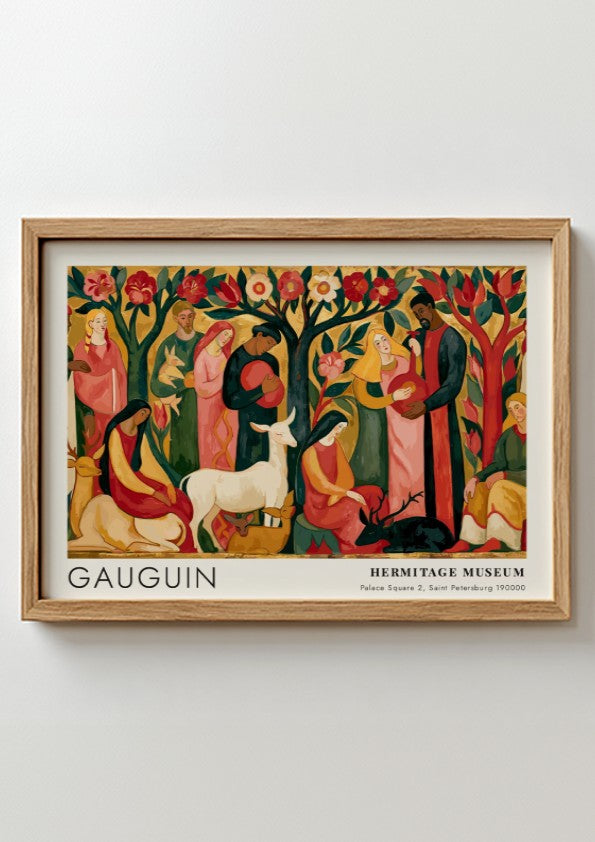 Wall art poster featuring Gauguin Tahitian Pastorals with stylized figures in a forest setting.