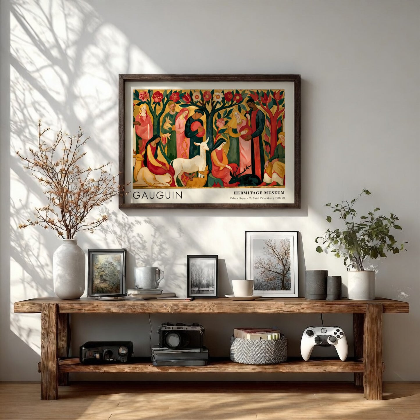 Wall art poster featuring Gauguin Tahitian Pastorals with stylized figures in a forest setting.