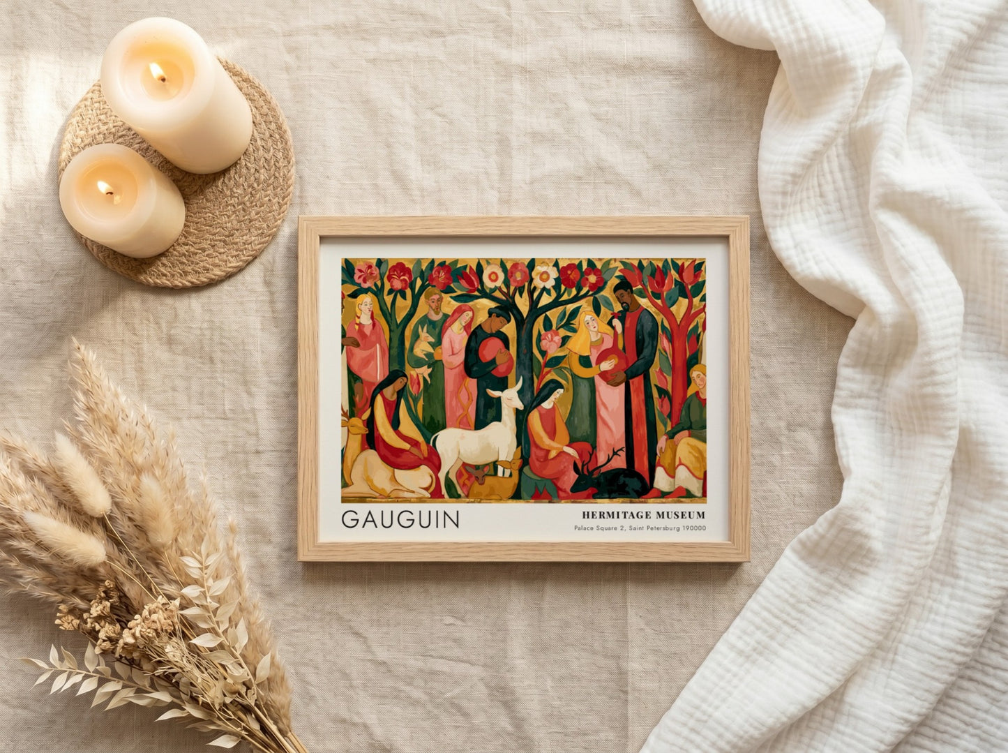 Wall art poster featuring Gauguin Tahitian Pastorals with stylized figures in a forest setting.