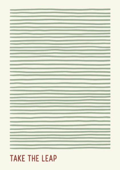 Motivational poster featuring soft sage green horizontal lines and the quote Take The Leap