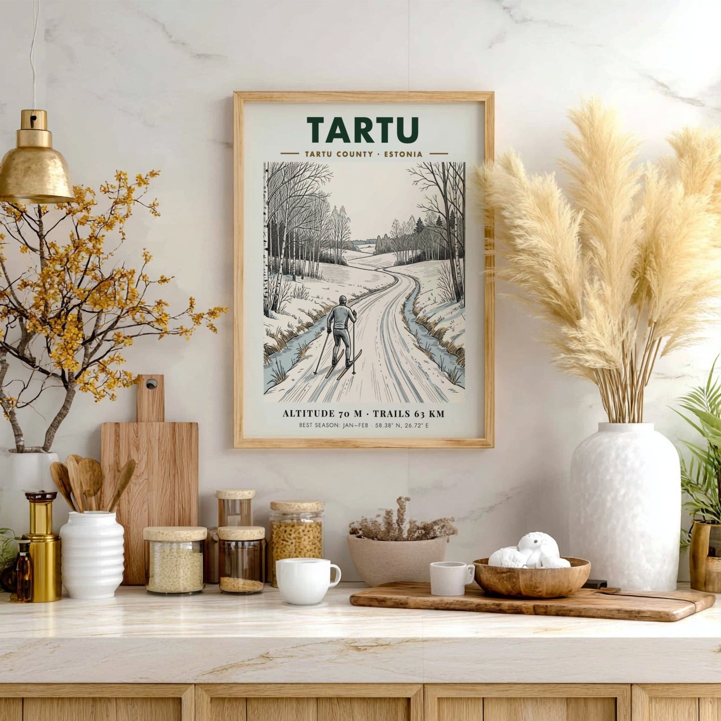 Poster of a cross country skier on a snowy path in Tartu Estonia
