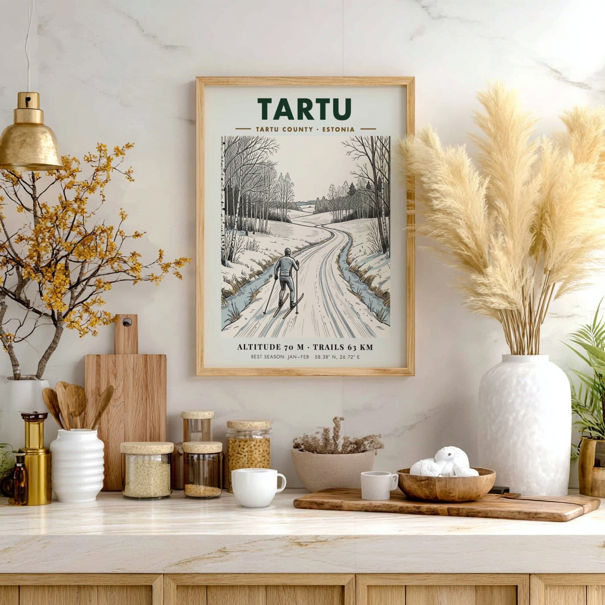 Poster of a cross country skier on a snowy path in Tartu Estonia