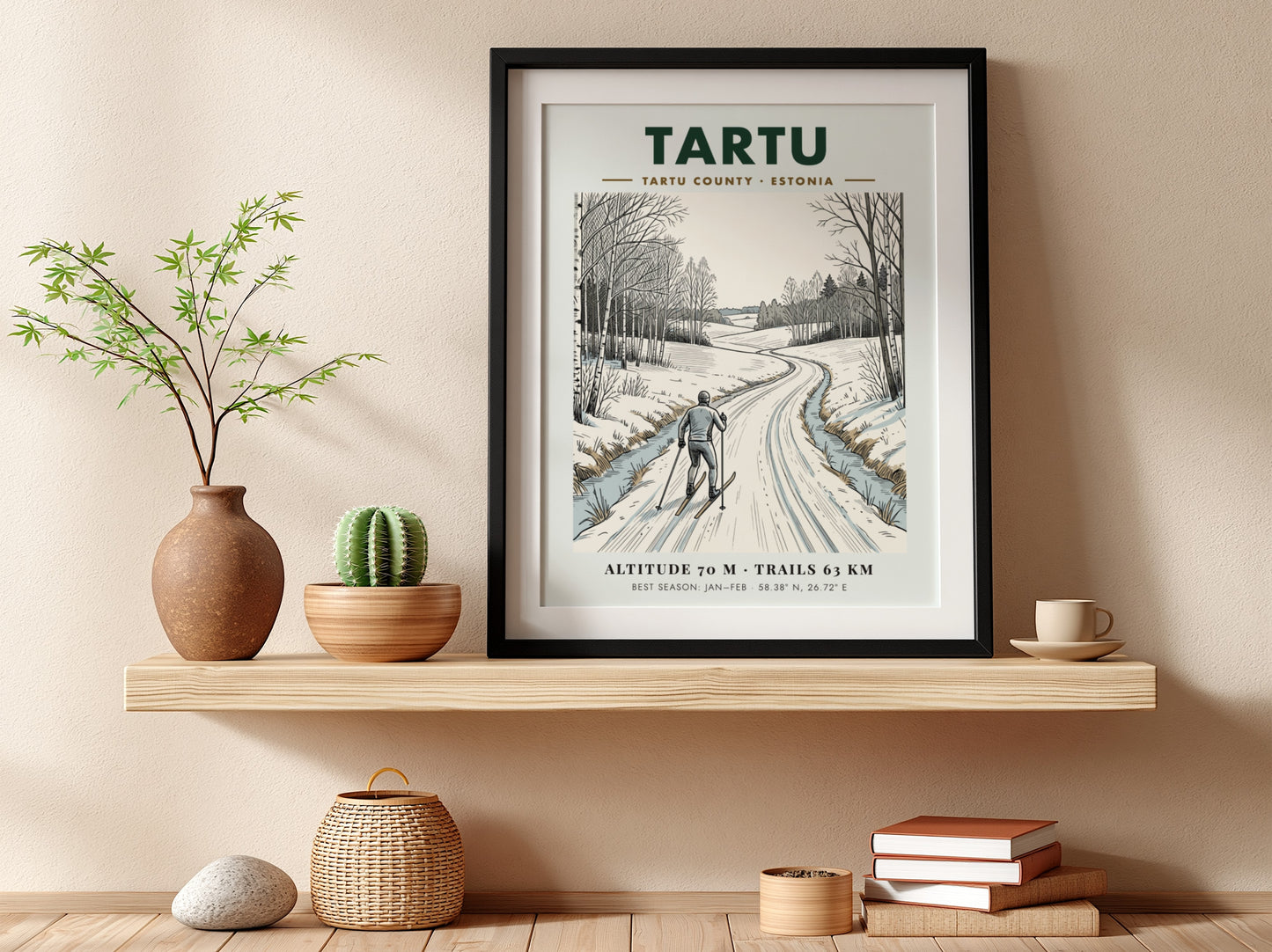 Poster of a cross country skier on a snowy path in Tartu Estonia