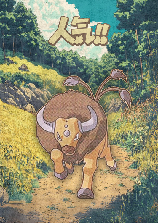 Tauros Poster: Japanese Style Legendary Pokemon Inspired Anime Artwork, Pokemon TCG Tauros