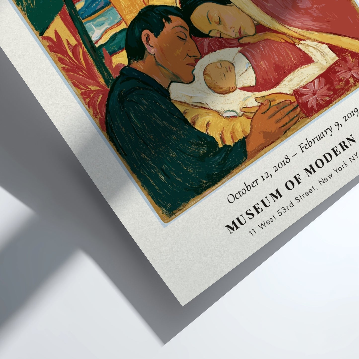 Gauguin exhibition poster featuring Te Tamari No Atua with warm colors and expressive figures
