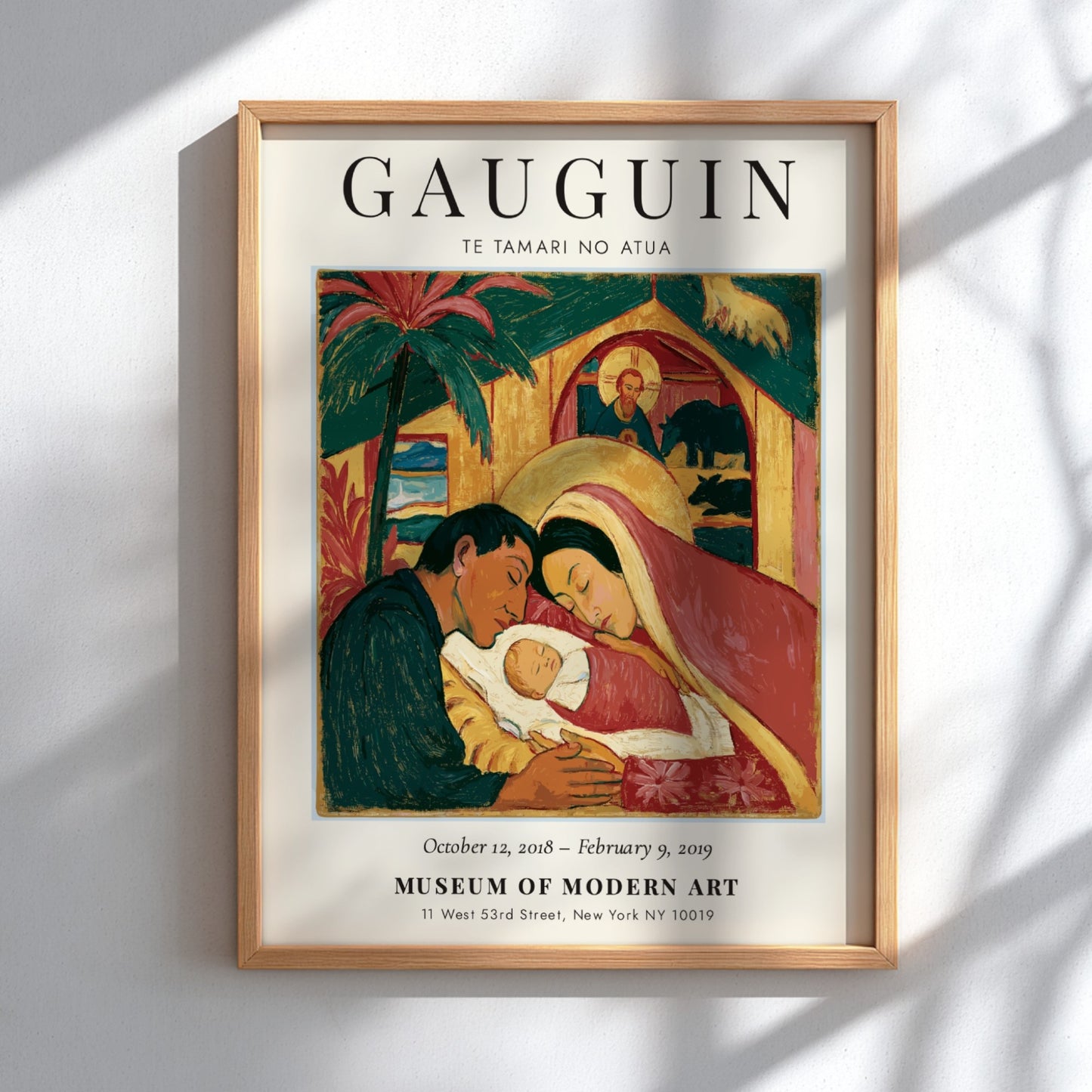 Gauguin exhibition poster featuring Te Tamari No Atua with warm colors and expressive figures