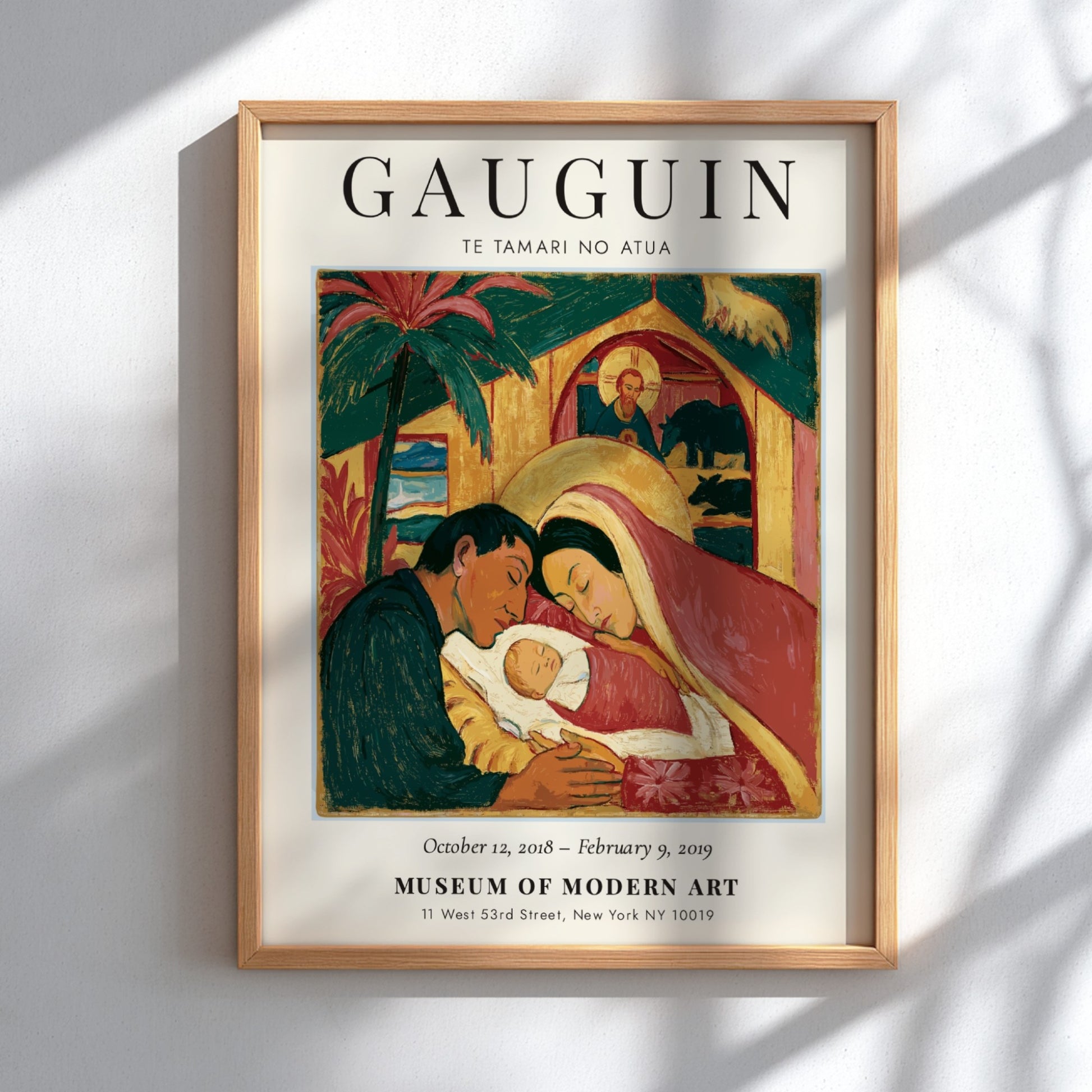 Gauguin exhibition poster featuring Te Tamari No Atua with warm colors and expressive figures