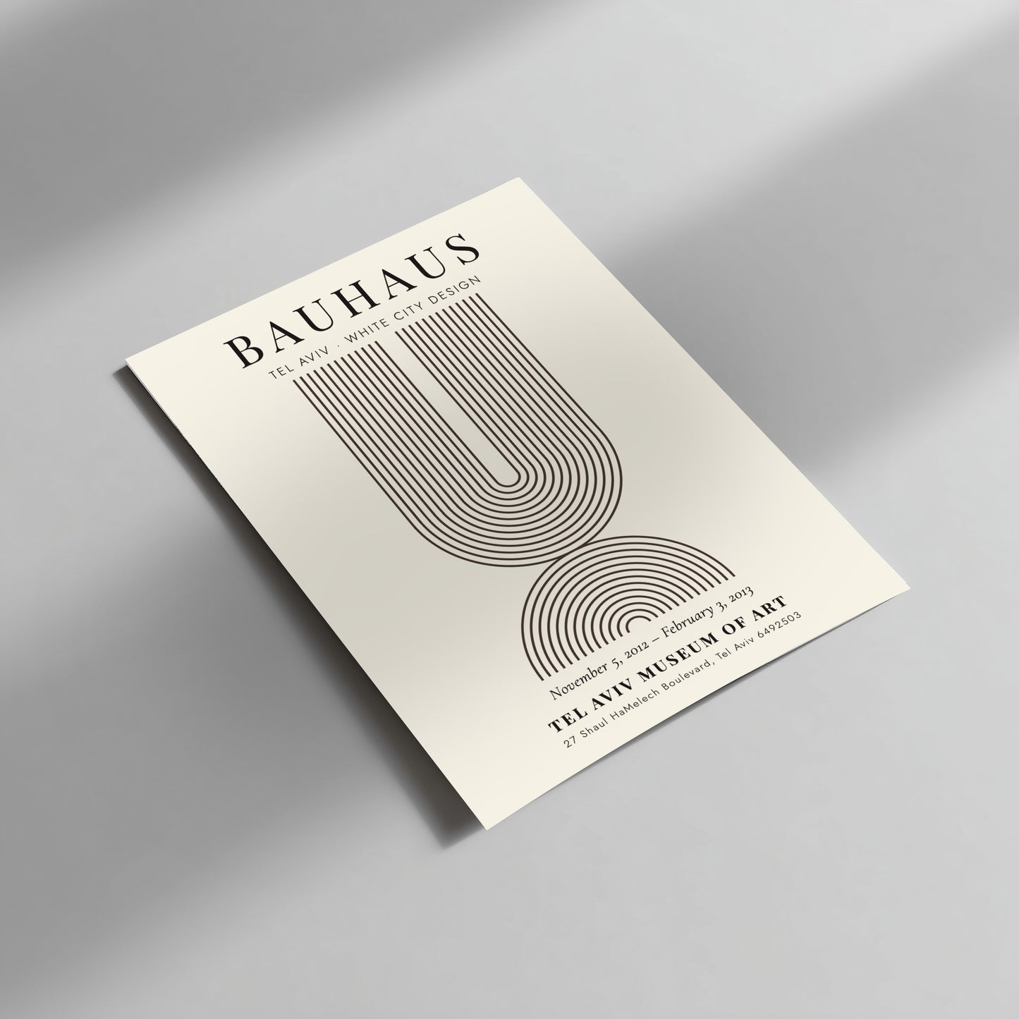 Bauhaus poster featuring Tel Aviv White City design with geometric lines and muted colors