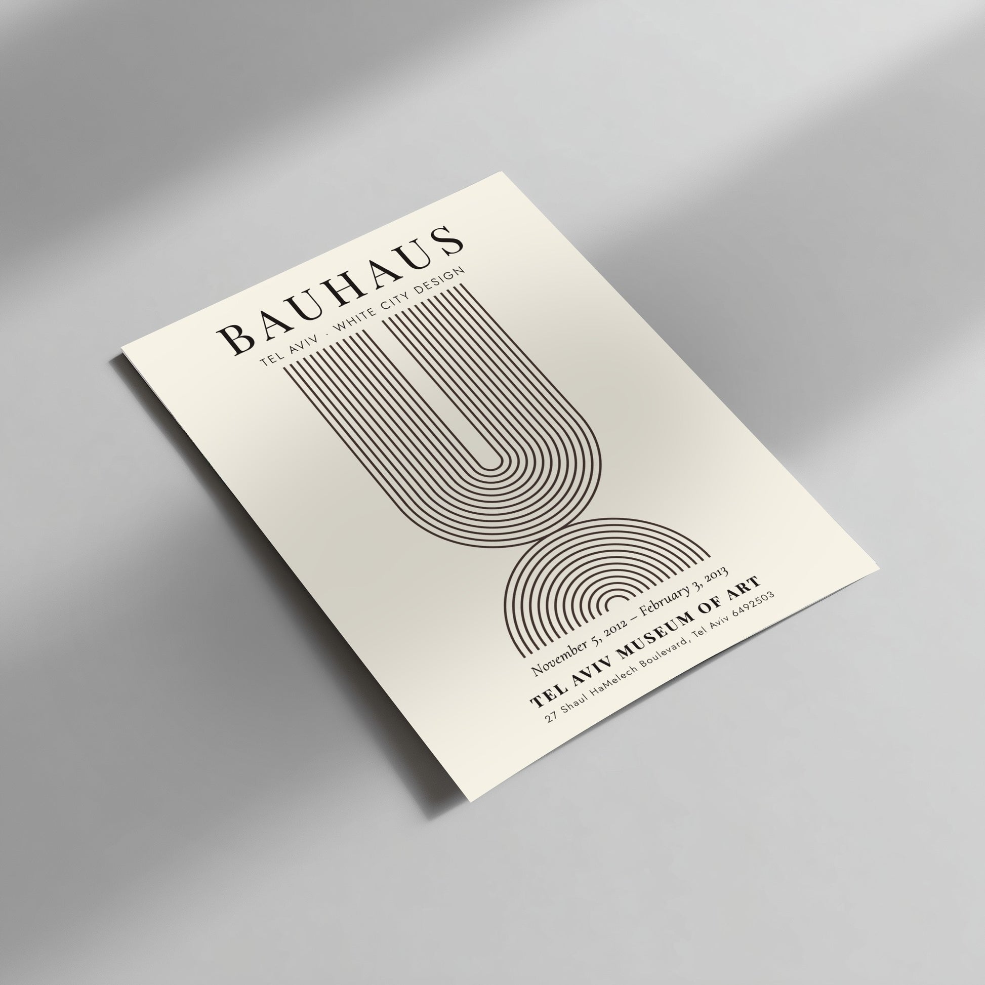 Bauhaus poster featuring Tel Aviv White City design with geometric lines and muted colors