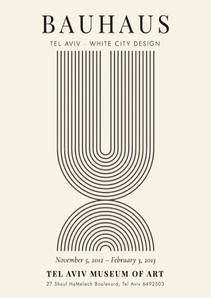Bauhaus poster featuring Tel Aviv White City design with geometric lines and muted colors