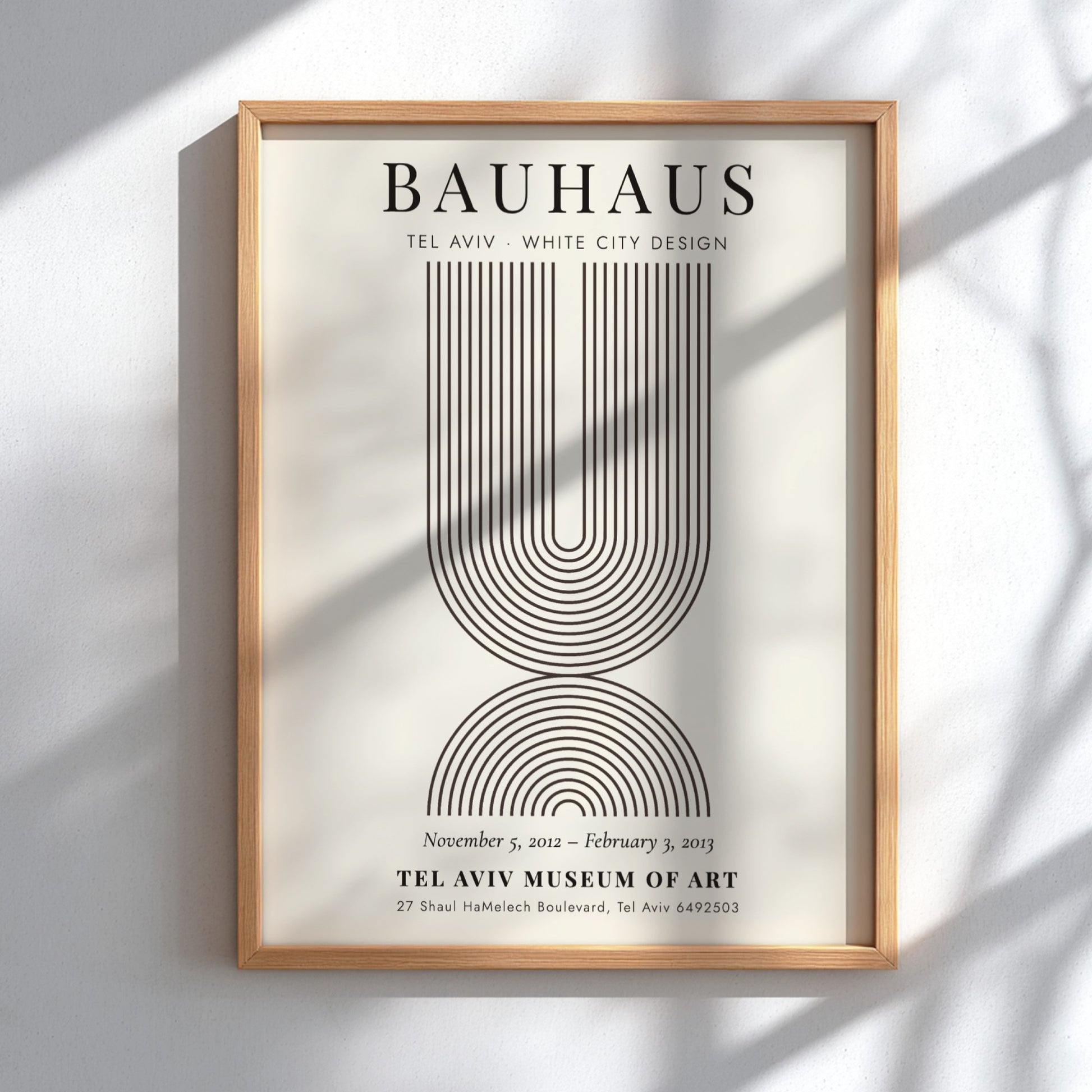 Bauhaus poster featuring Tel Aviv White City design with geometric lines and muted colors