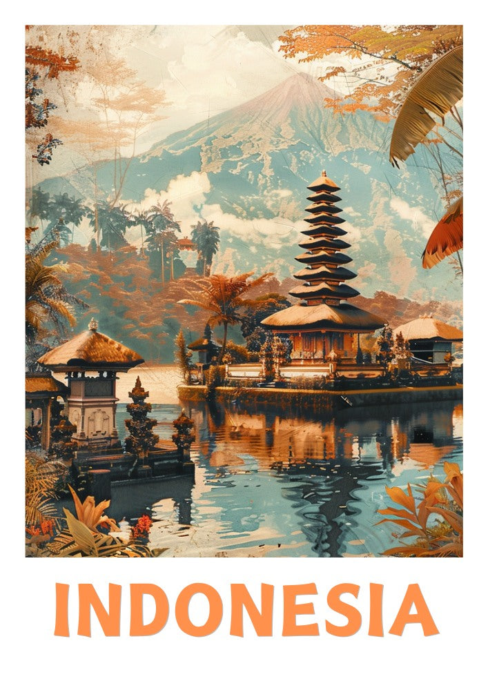 Asian INDONESIA TRAVEL POSTER - TEMPLE ARTWORK
