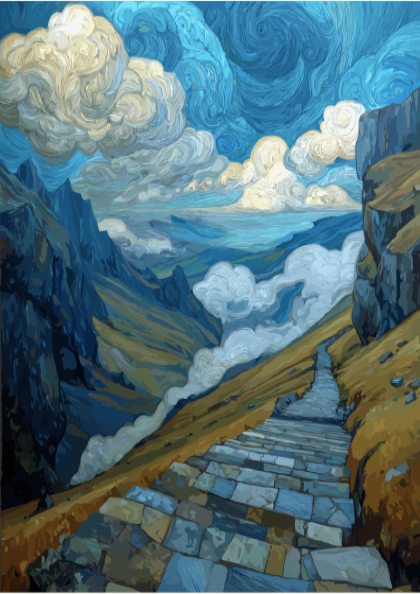 The Climb - Mountain Path Ascending into Dramatic Clouds Wall Art